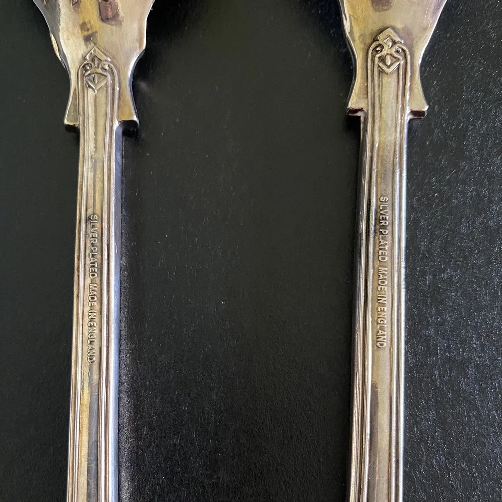 Silver Plated Salad Servers Embossed Fruit Kings Pattern Made in England 9.75in